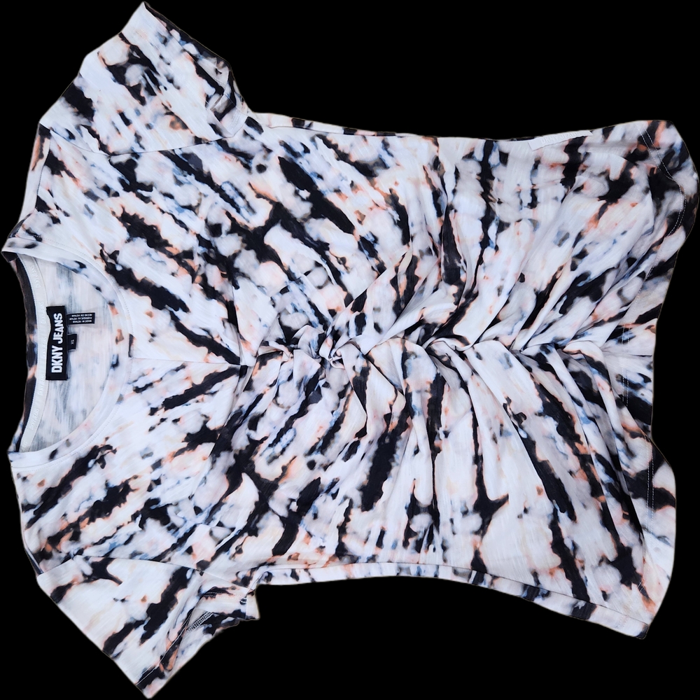 DKNY Women's Short Sleeve Tie-Dye Tee - Black, White, and Peach